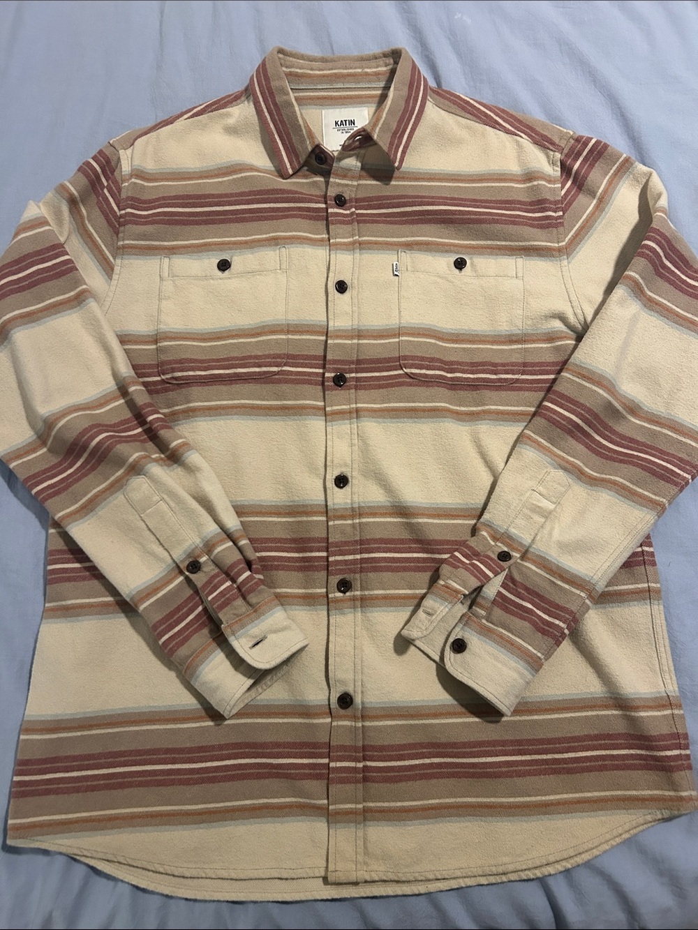 Men's Katin Striped Button-Front Flannel in Cream and Rust